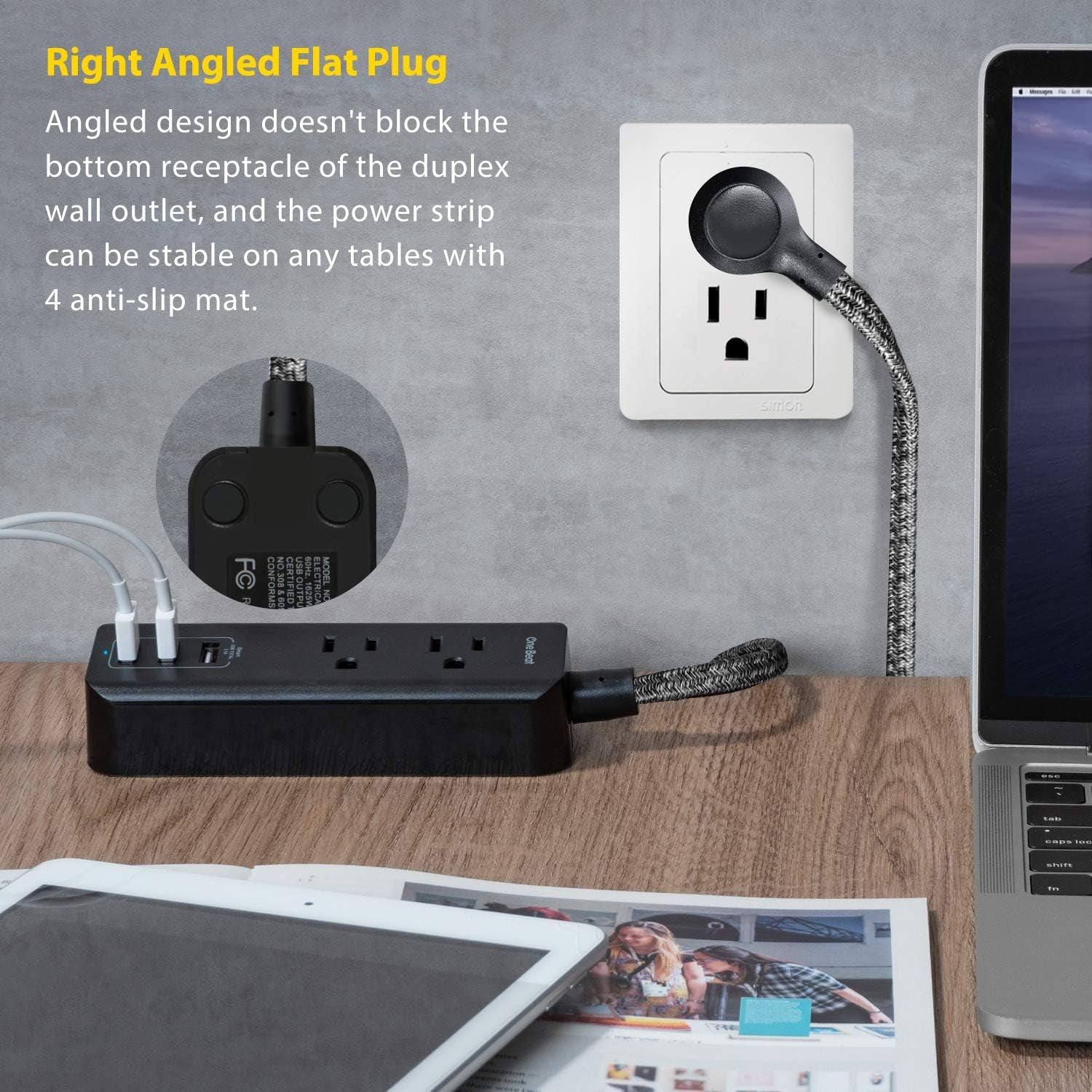 2 Pack Power Strip with USB, 2 Outlets and 3 USB Ports