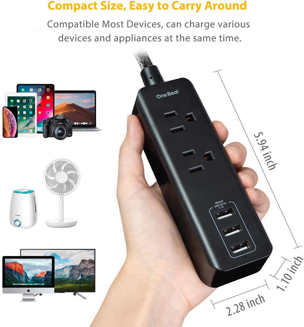 2 Pack Power Strip with USB, 2 Outlets and 3 USB Ports